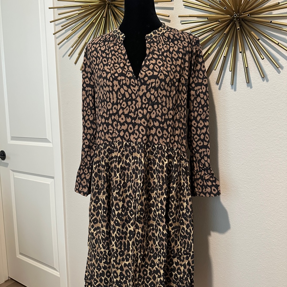 Maeve Black and Brown Animal Print Long Sleeve Dress - NWT